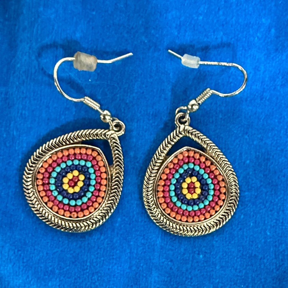 I Am Earrings Gold Tone Multi Colored Oval